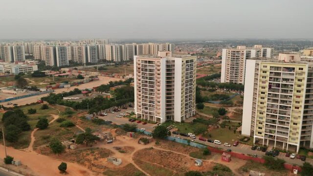 Travelling front, drone, Centrality of Zango, Luanda, Angola, Africa, 1