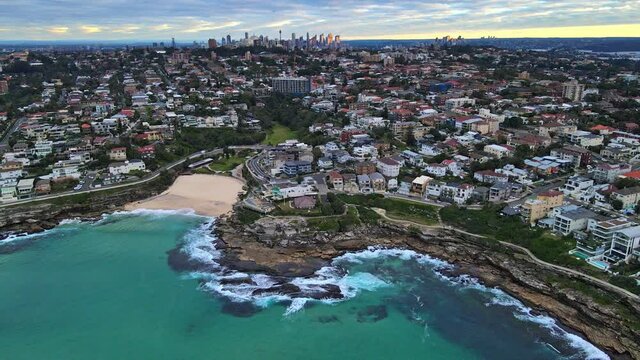 Tamarama Beach Surrounded With The Cityscape Of Eastern Suburbs In NSW, Australia. aerial