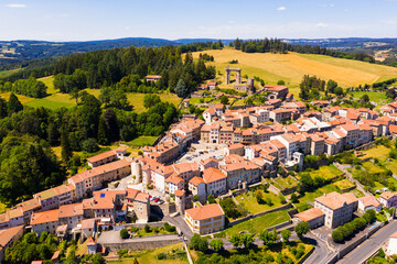 Picturesque aerial view of Allegre commune in Haute-Loire department, south-central France