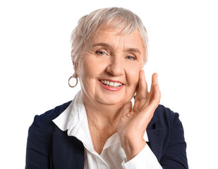 Portrait of elegant senior woman on white background