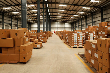 Warehouse, package shipment, freight transportation and delivery concept, cardboard boxes on pallet.