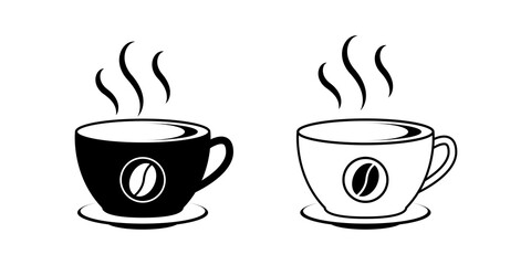 Coffee cup icon with coffee bean. Black coffee cup for cafe or restaurant logo symbol.