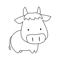 角があり模様がない立っている牛の全身の線画イラスト