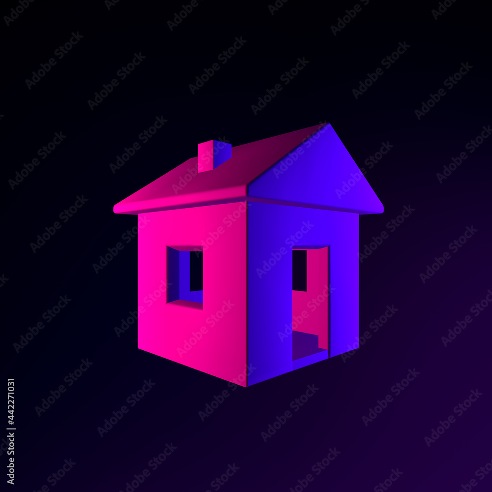 Poster neon house icon. 3d rendering ui ux interface element. dark glowing symbol.