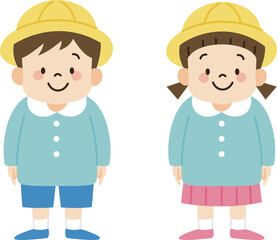 スモック姿の幼稚園児のイラスト（主線なし）