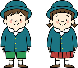 制服姿の幼稚園児のイラスト（主線あり）