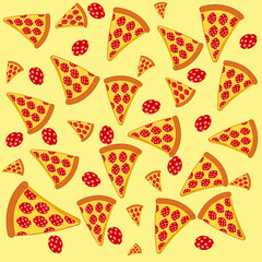 Seamless pattern of pizza slices in a graphic style for the corporate identity of the restaurant, packaging, menu design and interior decoration.