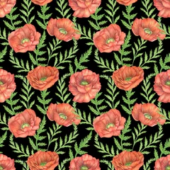 Behang Watercolor seamless pattern with poppy, cornflower. Watercolor wildflower pattern. Summer digital paper © Larionochka Store