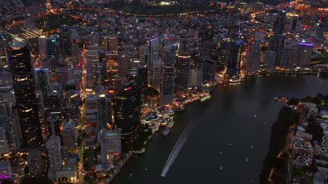 Nightscape At Brisbane River Near Holman Street Ferry Terminal In Queensland, Australia. aerial