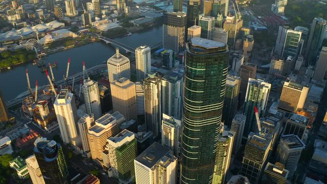 High-rise Buildings Next To Queen's Wharf Construction Site Opposite Park Avenue At Southbank In Brisbane City, Australia. aerial