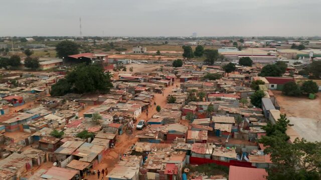 Pan right, drone, Centrality of Zango, Luanda, Angola, Africa, Contrasts, Musseque versus new centrality