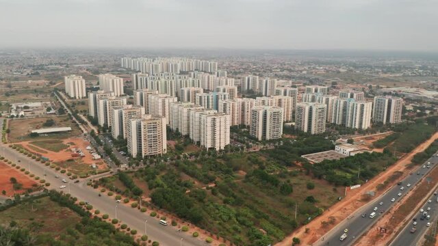 Travelling front, drone, Centrality of Zango, Luanda, Angola, Africa, 4