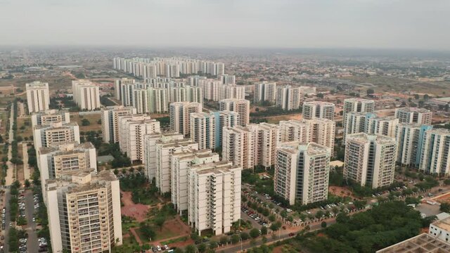 Travelling front, drone, Centrality of Zango, Luanda, Angola, Africa, 3