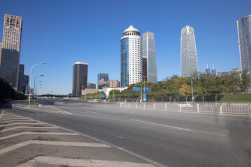 Fototapeta na wymiar Buildings and roads in Beijing International Trade Area