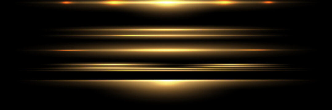 Blue horizontal lens flares pack. Laser beams, horizontal light rays.Beautiful light flares. Glowing streaks on dark background.