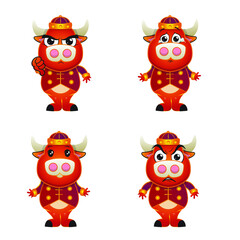illustration of cute ox vector stickers design