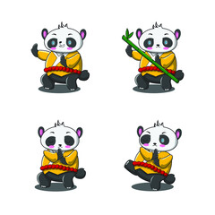 Illustration of cute panda vector design. Cute  panda cartoon set bundle