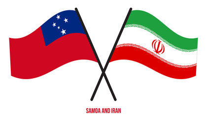 Samoa and Iran Flags Crossed And Waving Flat Style. Official Proportion. Correct Colors.