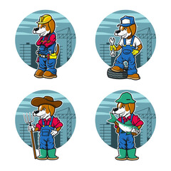illustration of dog workers vector cartoon design good for tshirt design