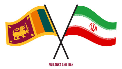 Sri Lanka and Iran Flags Crossed And Waving Flat Style. Official Proportion. Correct Colors.