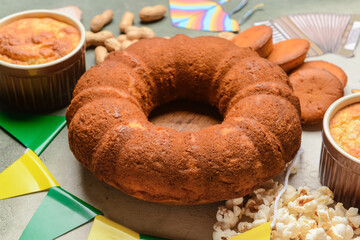 Traditional food for Festa Junina (June Festival) on grunge background