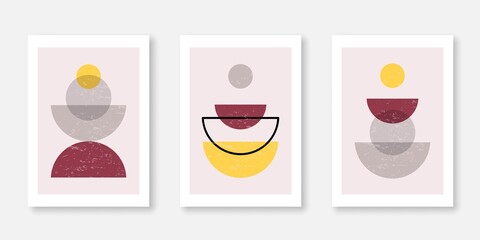 Vector Modern Minimalist Prints Set. Abstract Aesthetic Poster in Boho or Bohemian Contemporary Style for Wall Art, Prints, Interior Decoration, Banner. 