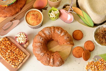 Traditional food for Festa Junina (June Festival) on white background