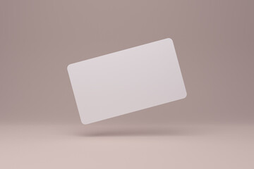 Realistic rounded corners floating business branding card mockup with shadows for graphic design template. Blank credit card mockup over a neutral background. 3D rendering