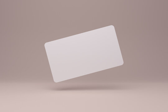 Realistic rounded corners floating business branding card mockup with shadows for graphic design template. Blank credit card mockup over a neutral background. 3D rendering
