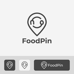 food location vector template with line design, food logo icon symbol modern, with spoon, fork, and pin element