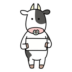 メッセージボードを持っているホルスタインの牛

