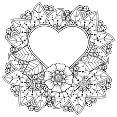 Mehndi flower for henna, mehndi, tattoo, decoration. decorative ornament in ethnic oriental style. doodle ornament. coloring book page.