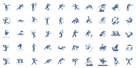 Summer sport pictogram Matte Blue No frame set スポーツ ピクトグラム 艶消し青,SVG