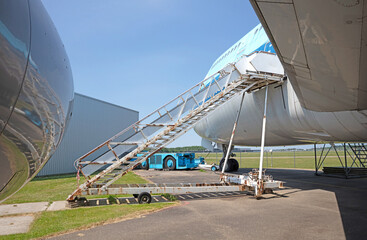 Old staircase at a large airplane