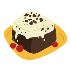 cute cartoon of chocolate cake with cherry. simple vector