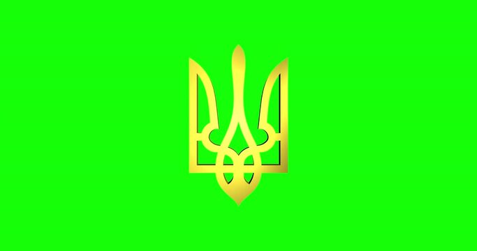 National Ukrainian symbol isolated on green screen. 3d rotating golden metal looping abstract concept. 24 August Ukraine Independence Day. Seamless loop. 4k video graphic animation
