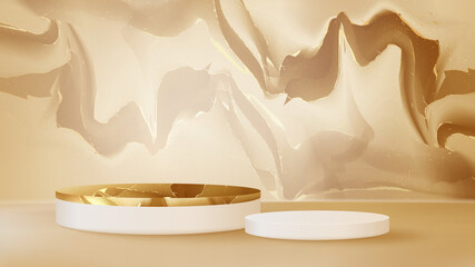 Luxury golden podium marble on brown background. Realistic 3d vector illustration.