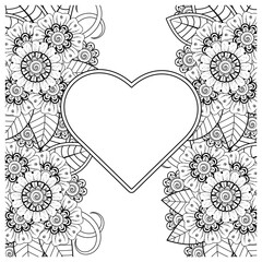Fototapeta na wymiar Mehndi flower for henna, mehndi, tattoo, decoration. decorative ornament in ethnic oriental style. doodle ornament. coloring book page.
