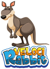 Kangaroo cartoon character with Velocirabbit font banner isolatedChampagne