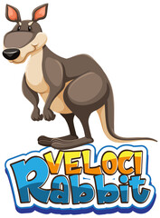 Fototapeta premium Kangaroo cartoon character with Velocirabbit font banner isolatedChampagne