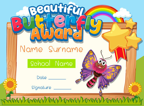 Certificate template with Beautiful Butterfly Award