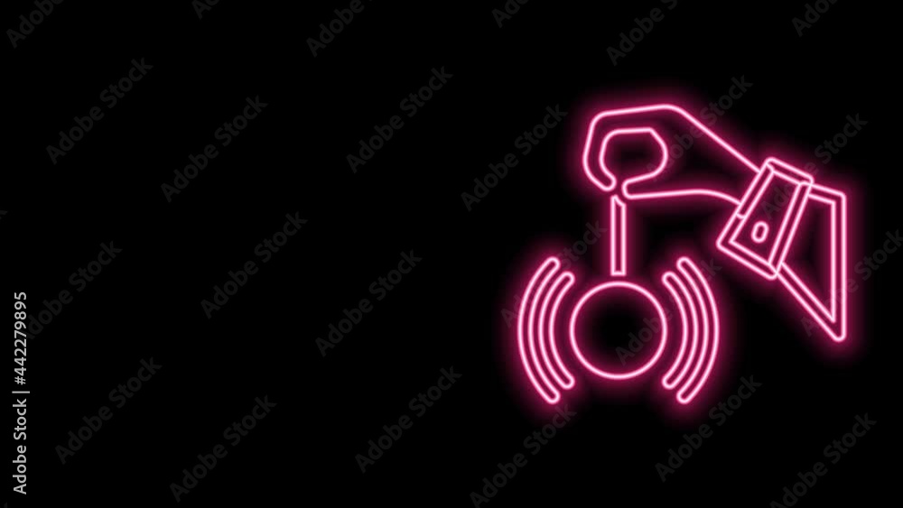 Poster Glowing neon line Hypnosis icon isolated on black background. Human eye with spiral hypnotic iris. 4K Video motion graphic animation