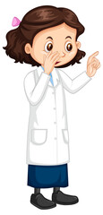 Fototapeta premium Cute girl cartoon character wearing science lab coat