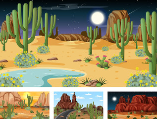 Different desert forest scenes with various desert plants