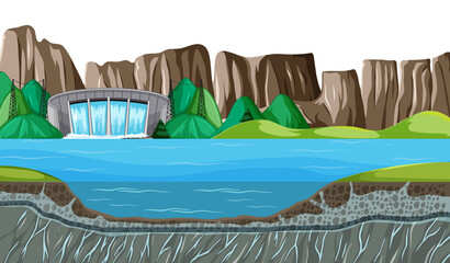 Nature scene landscape with underwater of dam