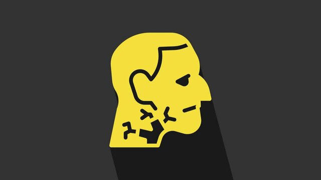 Yellow Throat cancer icon isolated on grey background. Laryngeal cancer. 4K Video motion graphic animation