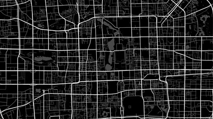 Black and white grey Beijing City area vector background map, streets and water cartography illustration.
