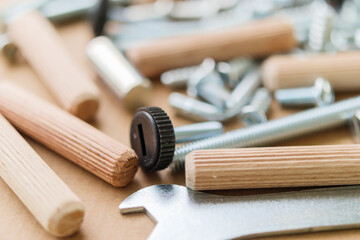 Assembly furniture tool kit with screw dowel and bolt