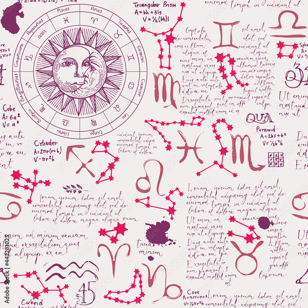 Aufkleber hand-drawn seamless pattern on a theme of zodiac and horoscopes in retro style. abstract vector back
