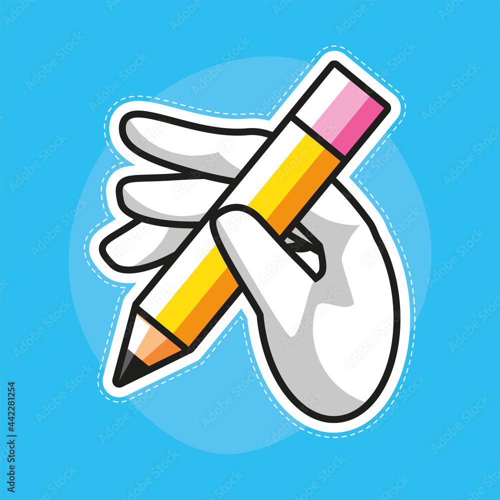 Sticker hand holds pencil